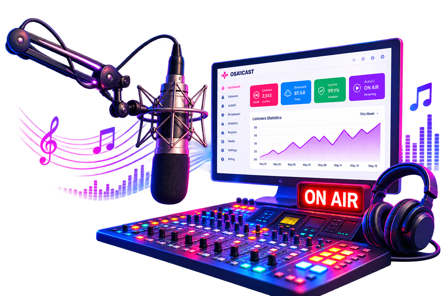 Osaicast Professional Radio Studio Setup